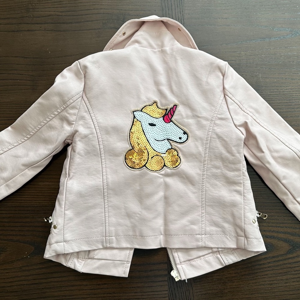 C&C California Light Pink Kids Jean Jacket with Unicorn Patch - Size 5